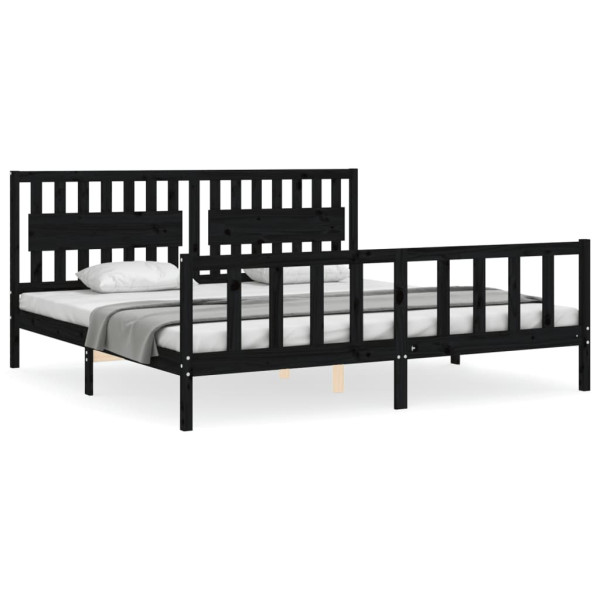 Rama łóżka z wezgłowiem czarna 200x200 cm lite drewno 472742
