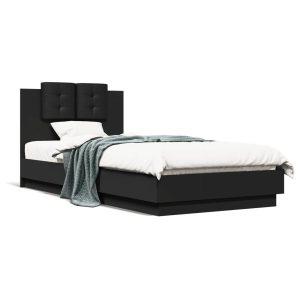 Rama łóżka z wezgłowiem czarna 90×200 cm lite drewno 479237