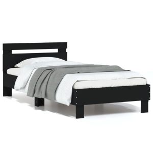 Rama łóżka z wezgłowiem czarna 90×200 cm lite drewno 479596