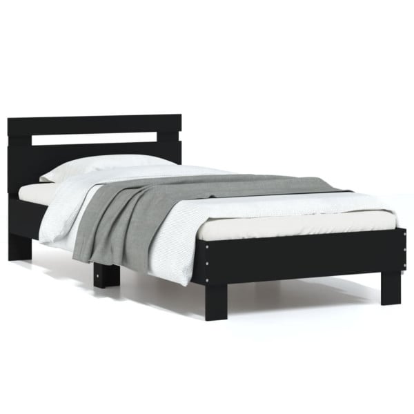 Rama łóżka z wezgłowiem czarna 90x200 cm lite drewno 479596