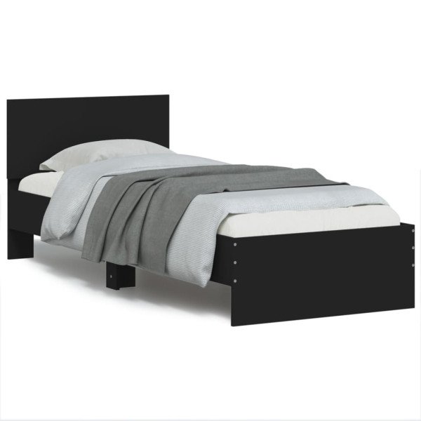 Rama łóżka z wezgłowiem czarna 90x200 cm lite drewno 478654
