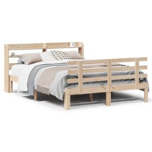 Rama łóżka z wezgłowiem lite drewno sosnowe 135×190 cm 827962