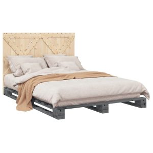 Rama łóżka z wezgłowiem szara 140×200 cm lite drewno sosnowe 476908