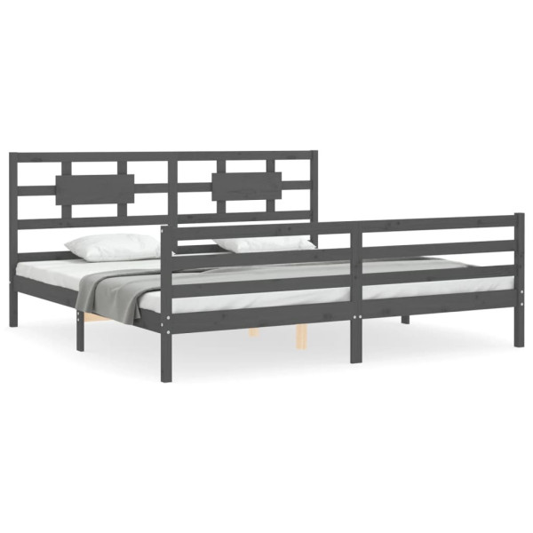 Rama łóżka z wezgłowiem szara 200x200 cm lite drewno 472224