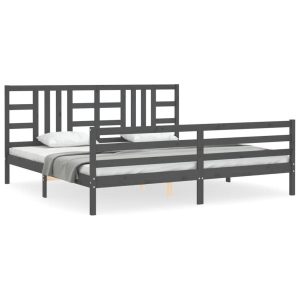 Rama łóżka z wezgłowiem szara 200×200 cm lite drewno 478695