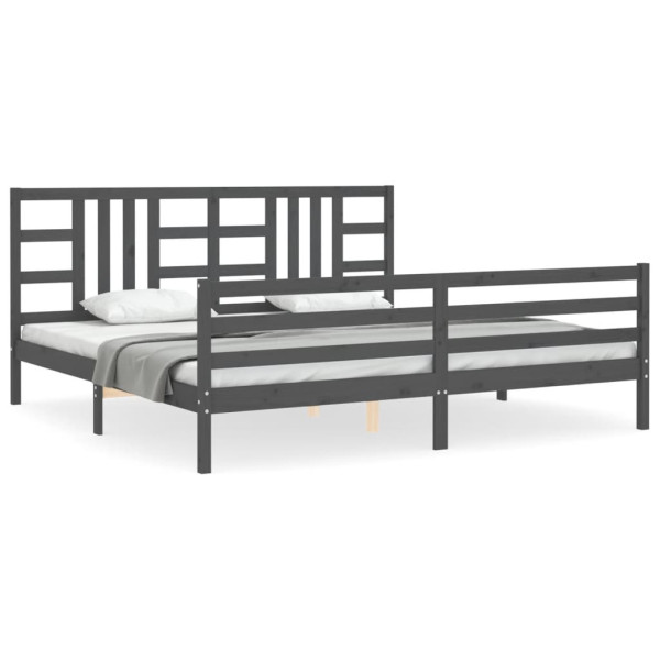 Rama łóżka z wezgłowiem szara 200x200 cm lite drewno 478695