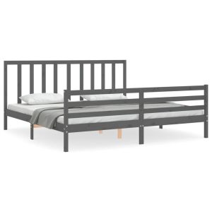 Rama łóżka z wezgłowiem szara 200×200 cm lite drewno 478856
