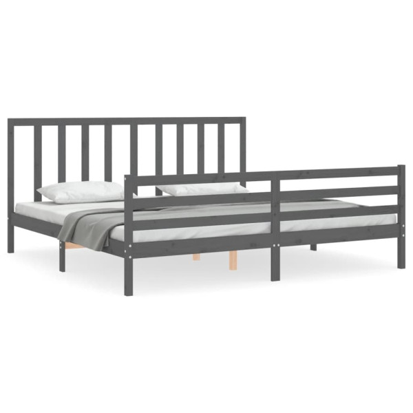 Rama łóżka z wezgłowiem szara 200x200 cm lite drewno 478856