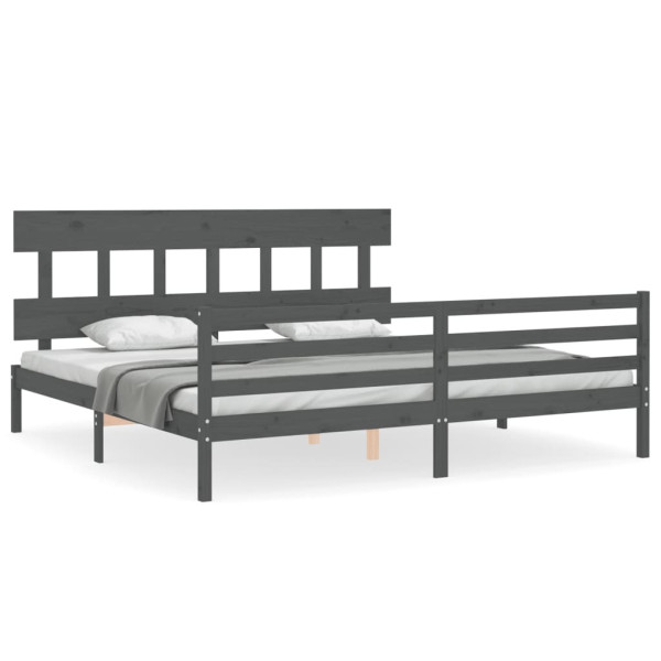Rama łóżka z wezgłowiem szara 200x200 cm lite drewno 479197
