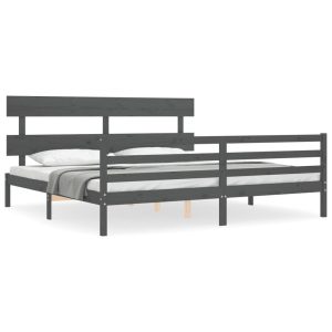 Rama łóżka z wezgłowiem szara 200×200 cm lite drewno 479424