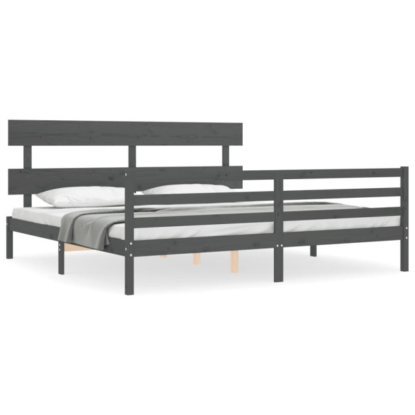 Rama łóżka z wezgłowiem szara 200x200 cm lite drewno 479424
