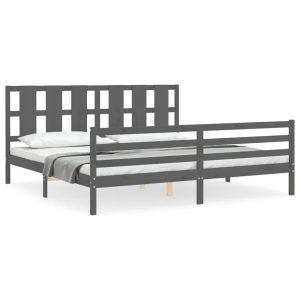 Rama łóżka z wezgłowiem szara 200×200 cm lite drewno 479846