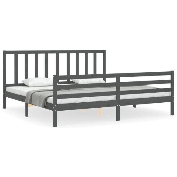 Rama łóżka z wezgłowiem szara 200x200 cm lite drewno 480261