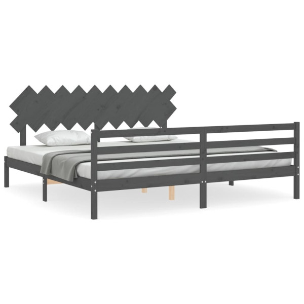 Rama łóżka z wezgłowiem szara 200x200 cm lite drewno 475268