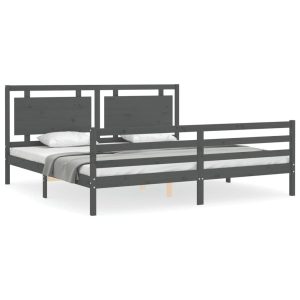 Rama łóżka z wezgłowiem szara 200×200 cm lite drewno 476688