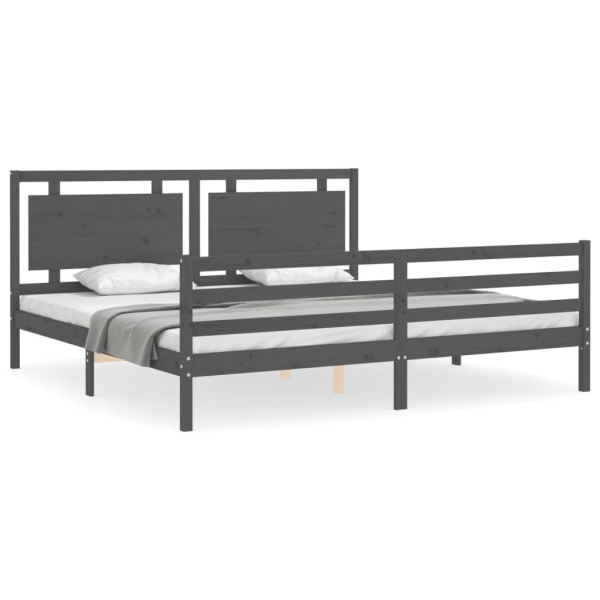 Rama łóżka z wezgłowiem szara 200x200 cm lite drewno 476688