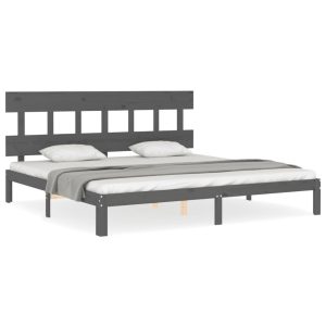 Rama łóżka z wezgłowiem szara 200×200 cm lite drewno 471942