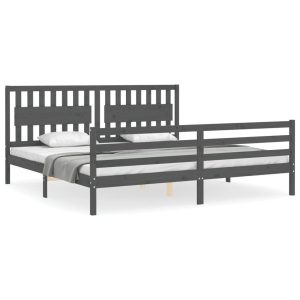 Rama łóżka z wezgłowiem szara 200×200 cm lite drewno 477647