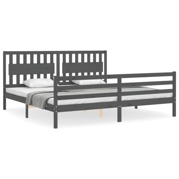 Rama łóżka z wezgłowiem szara 200x200 cm lite drewno 477647