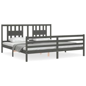 Rama łóżka z wezgłowiem szara 200×200 cm lite drewno 477655