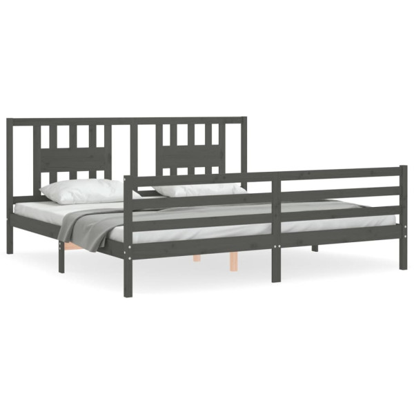 Rama łóżka z wezgłowiem szara 200x200 cm lite drewno 477655