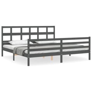 Rama łóżka z wezgłowiem szara 200×200 cm lite drewno 478000