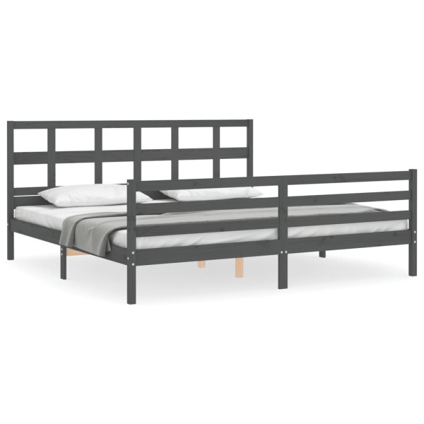 Rama łóżka z wezgłowiem szara 200x200 cm lite drewno 478000
