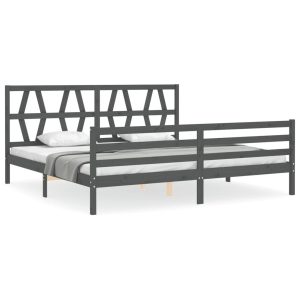 Rama łóżka z wezgłowiem szara 200×200 cm lite drewno 478363