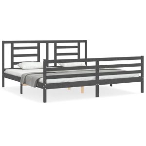 Rama łóżka z wezgłowiem szara 200×200 cm lite drewno 478417