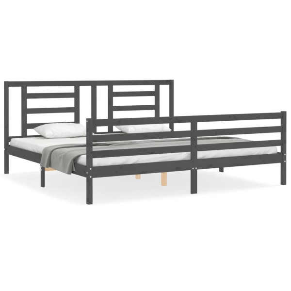 Rama łóżka z wezgłowiem szara 200x200 cm lite drewno 478417