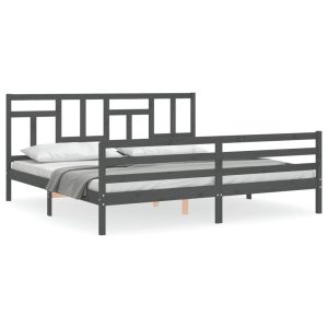 Rama łóżka z wezgłowiem szara 200×200 cm lite drewno 478539