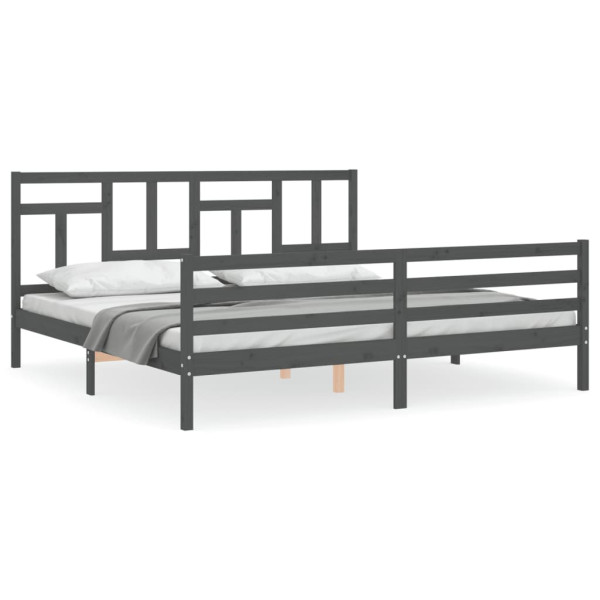 Rama łóżka z wezgłowiem szara 200x200 cm lite drewno 478539