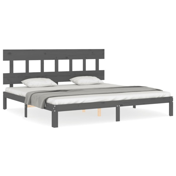 Rama łóżka z wezgłowiem szara 200x200 cm lite drewno 471942