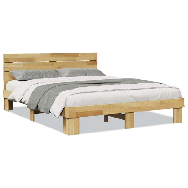 Rama łóżka z zagłówkiem bez materaca lite drewno dąb 135x190 cm 843213