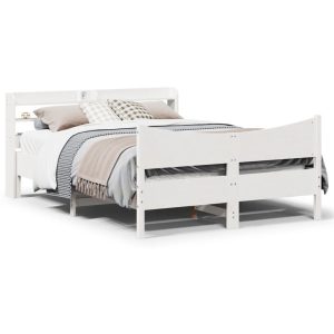Rama łóżka z zagłówkiem biała 160×200 cm lite drewno sosnowe 480149