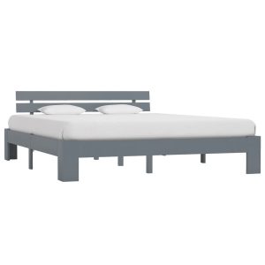 Rama łóżka z zagłówkiem szara 160×200 cm lite drewno sosnowe 469345