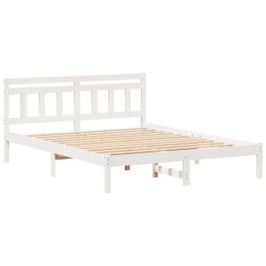 Ramka łóżka Z zagłówkiem Biały Lite drewno sosnowe 830951
