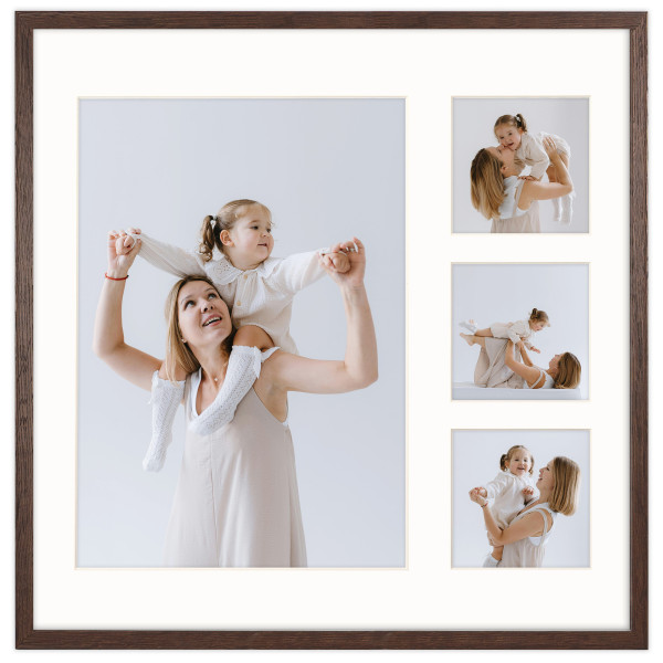 Ramka na 4 zdjęcia 1x 21x30 3x 9x9 brązowa 40x40 cm foto galeria FRAMAI 900569