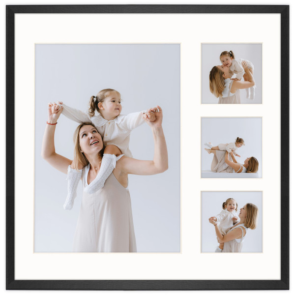 Ramka na 4 zdjęcia 1x 21x30 3x 9x9 czarna 40x40 cm foto galeria FRAMAI 900566