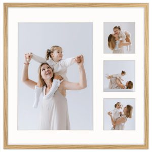 Ramka na 4 zdjęcia 1x 21×30 3x 9×9 dębowa 40×40 cm foto galeria FRAMAI 900572