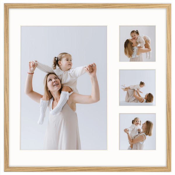 Ramka na 4 zdjęcia 1x 21x30 3x 9x9 dębowa 40x40 cm foto galeria FRAMAI 900572