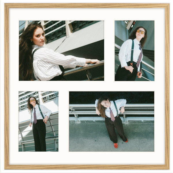 Ramka na 4 zdjęcia 2x 10x15 2x 15x21 dębowa foto galeria 40x40 cm FRAMAI 900568