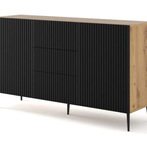 Ravenna B Komoda 150 2D3S frez MDF artisan / czarny + szpilki czarne 240720 Ravenna B Komoda 150 2D3S frez MDF artisan / czarny + szpilki czarne 240720