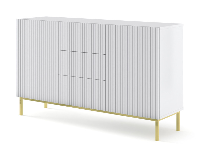 Ravenna B Komoda 150 2D3S frez MDF biały mat + RAMA ZŁOTA 240707