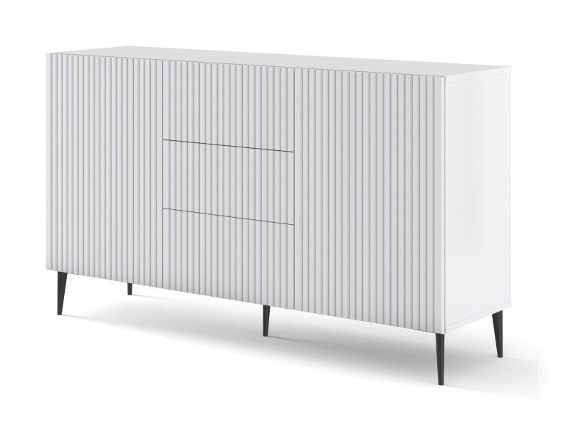 Ravenna B Komoda 150 2D3S frez MDF biały mat + szpilki czarne 240706