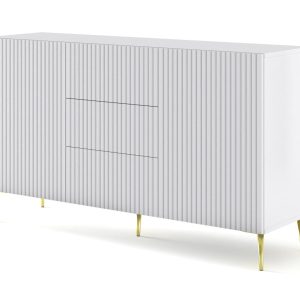 Ravenna B Komoda 150 2D3S frez MDF biały mat + szpilki złote 240719 Ravenna B Komoda 150 2D3S frez MDF biały mat + szpilki złote 240719