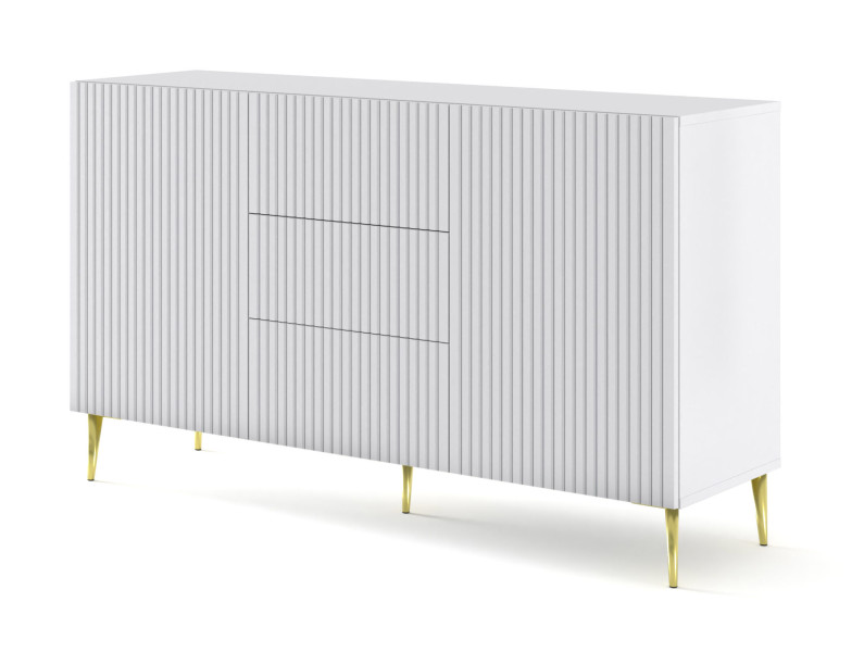 Ravenna B Komoda 150 2D3S frez MDF biały mat + szpilki złote 240719