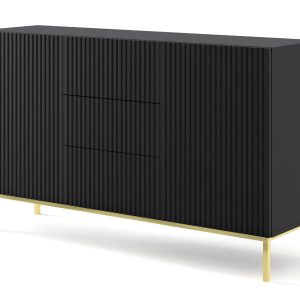 Ravenna B Komoda 150 2D3S frez MDF czarny mat + RAMA ZŁOTA 240712 Ravenna B Komoda 150 2D3S frez MDF czarny mat + RAMA ZŁOTA 240712