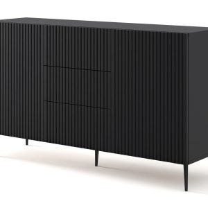 Ravenna B Komoda 150 2D3S frez MDF czarny mat + szpilki czarne 240718 Ravenna B Komoda 150 2D3S frez MDF czarny mat + szpilki czarne 240718