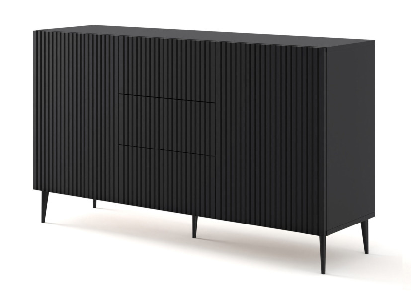 Ravenna B Komoda 150 2D3S frez MDF czarny mat + szpilki czarne 240718